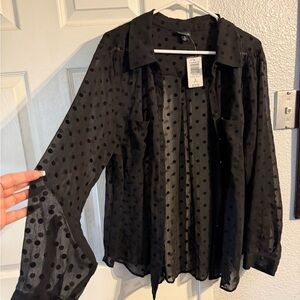 Torrid Black Sheer Polka Dot Blouse